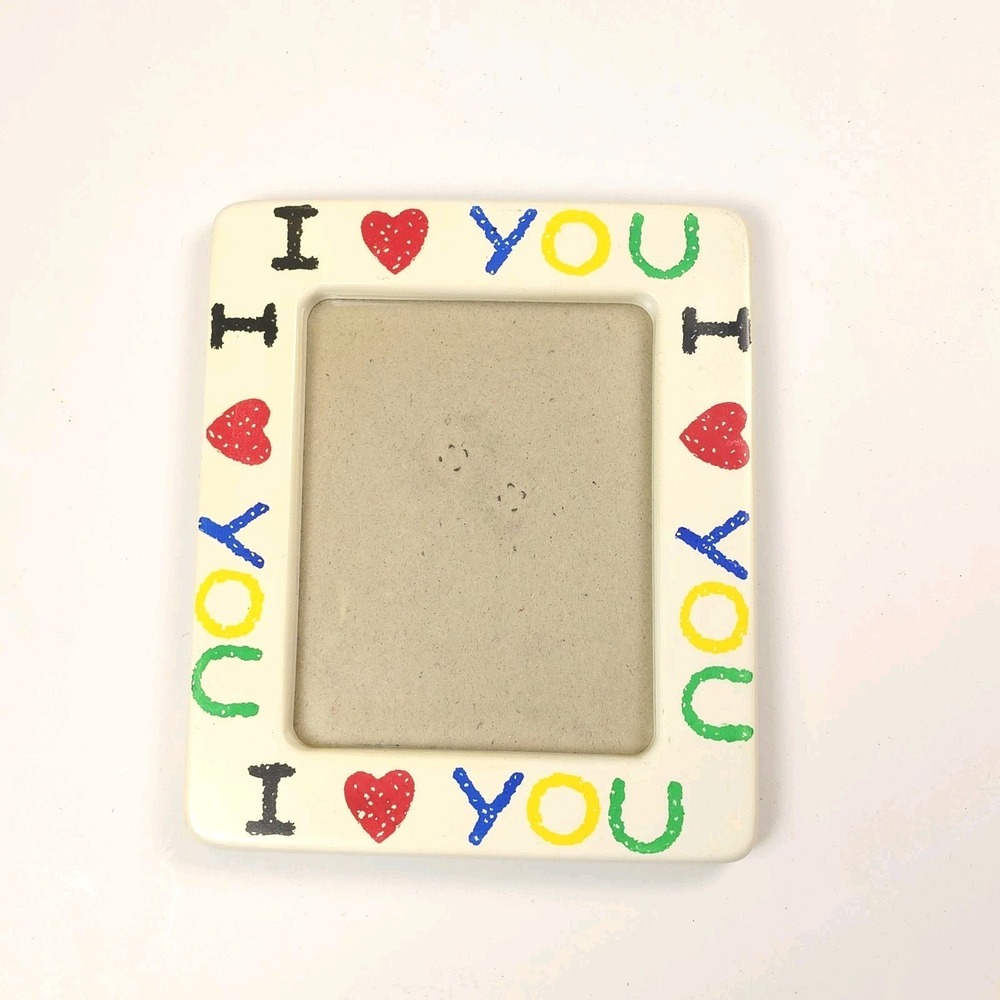Vintage I Love You Ceramic Picture Frame Colorful Photo Retro 90s Valentines